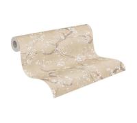 Livingwalls papier peint intissé à effet métallique en beige, crème, marron, gris, métallisé - papier peint floral 10,05 x 0,53 m - 781992