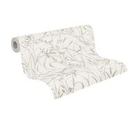 livingwalls papier peint intissé avec fleurs sauvages en crème, vert, gris, métallisé - papier peint floral avec effet métallique 10,05 m x 0,53 m - 790044