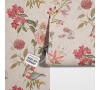 Livingwalls Papier peint intissé avec motif floral et oiseaux 0,53 x 10,05 m - Rose, vert - Papier peint design fabriqué en Allemagne - 397202