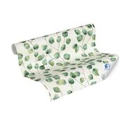 livingwalls papier peint intissé préencollé à motif floral en blanc, vert - papier peint décoratif 10,05 x 0,53 m poser sans colle - 784541
