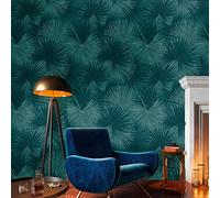Livingwalls Travel Styles Papier peint non tissé Motif feuilles Bleu