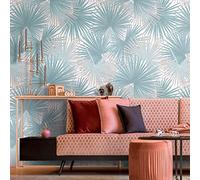 Livingwalls Travel Styles Papier peint non tissé Motif feuilles Bleu et beige Papier peint mural élégant pour différentes pièces 1,59 m x 2,80 m