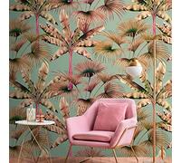 Livingwalls Travel Styles Papier peint non tissé - Papier peint tropical bleu et beige - Élégant - Pour différentes pièces - 1,59 m x 2,80 m
