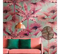 Livingwalls Travel Styles Papier peint non tissé - Papier peint tropical bleu et rose - Élégant - Pour différentes pièces - 1,59 m x 2,80 m