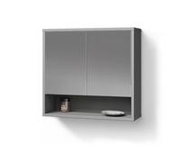 Livinity Armoire de toilette "ATERNO", Gris 70 x 65 cm | 2 Portes · 4 compartiments · Large surface miroir · Rangement ouvert & fermé · Au-dessus du lavabo