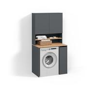 Livinity Armoire Machine à Laver Paolina, Anthracite/chêne doré, 93.6x88.2cm 2 pièces avec étagèreEspace de Rangement supplémentaire au-Dessus de l'appareil pour Le détergent et Les Accessoires