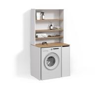 Livinity Armoire Machine à Laver Paolina, Blanc/Artisan, 93.6x88.2cm | 2 parties avec armoire et étagèreEspace supplémentaire au-dessus de l'appareil pour ranger les détergents et les accessoires