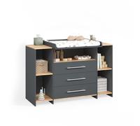Commode à langer Livinity Torino Anthracite/chêne doré avec 3 tiroirs, Model 58768