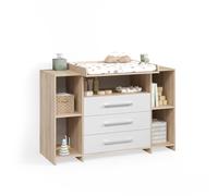 Commode à langer Livinity Torino Blanc/Sonoma XL avec tiroirs, Model 58927