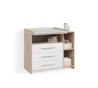 Commode à langer Livinity Torino Blanc/Sonoma avec tiroirs, Model 58907