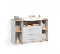 Commode à langer Livinity Torino Chêne blanc/force de l'or avec 3 tiroirs, Model 58767