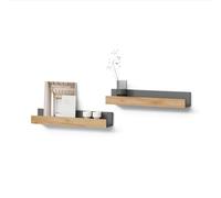 Livinity Étagère Murale Lorena, Anthracite/chêne doré, 60x10cm | Lot de 2