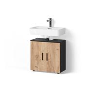 Livinity Meuble sous Vasque Simple Ronco, Chêne doré/Anthracite 60 x 59 cm | 2 Portes · 2 compartiments · Découpe pour siphon · Intérieur spacieux · Rangement bien organisé
