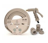 LIVLIG Kit Arrosage Complet Beige, Tuyau d'Arrosage 50m | Pistolet d'Arrosage, Accessoires, Raccord Robinet 3/4, Raccord Rapide, Arrêt d'Eau 1/2 Pouce, Made in Europe