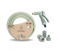 LIVLIG Kit Arrosage Complet Vert, Tuyau d'Arrosage 10m | Pistolet d'Arrosage, Accessoires, Raccord Robinet 3/4, Raccord Rapide, Arrêt d'Eau 1/2 Pouce, Made in Europa
