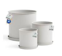LIVLIG Lot de 3 pots de fleurs avec soucoupe - En métal galvanisé - Diamètre : 25 cm, Ø 31 cm et Ø 40 cm - Idéal pour l'intérieur et l'extérieur - Beige