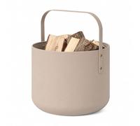 LIVLIG Panier à bûches design en métal avec anse - Grand panier pour bois de cheminée - 36 x 44 cm - Accessoire de cheminée - Panier de rangement - Aspect mat - Beige