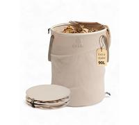 LIVLIG Sac de jardin Pop Up 90L, Sac à feuilles avec couvercle, Sac à déchets de jardin stable, Bac à feuilles pliable, Beige