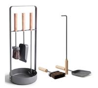 LIVLIG Serviteur de cheminée 3 pièces anthracite, accessoires pour cheminée | Serviteur de cheminée moderne avec tisonnier, balayette, pelle à cendres et support en métal et bois