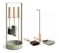 LIVLIG Serviteur de cheminée 3 pièces vert, accessoires pour poêle à bois | Kit cheminée design avec tisonnier, balai, pelle à cendres et support en métal et bois