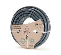 LIVLIG Tuyau d'Arrosage 30m Design - Tuyau Arrosage Flexible, 60% Recyclé, UV Résistant, Anti-Torsion, 1/2 Pouce, Anthracite