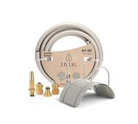 LIVLIG Tuyau d'arrosage de 10 m en set, set d'arrosage en gris | tuyau d'arrosage flexible avec porte-tuyau et arrosoir en laiton, tuyau d'arrosage incluant raccord de tuyau 1/2 pouce