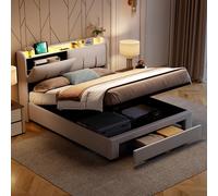 LIVLUX Lit Coffre 160 x 200 cm, Lit Double rembourré avec éclairage LED et Charge USB, Tête de lit escamotable, Cadre de lit avec tiroirs et Espace de Rangement, pour Adultes et Adolescents,Velours