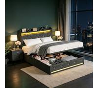 LIVLUX Lit Coffre 160x200 cm avec Éclairage LED et Port USB, Lit 2 Personnes avec Rangement Hydraulique, lit Double Rembourré pour Adultes et Adolescents,Lin(Gris, 160 x 200 cm)