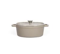 LIVOO Cocotte ovale en fonte émaillée MEP129G 29 cm 4,5 L couvercle avec picots tous feux beige