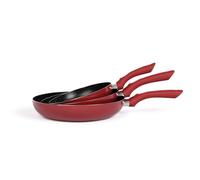 LIVOO MEN124RC set de 3 poëles aspect pierre coloris rouge chili diamètre 20 - 24 - 28 cm en aluminium