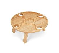 Livoo - plateau apéritif MES150 - hévéa, ∅ 35 x 14 cm, 4 encoches pour verre, pieds pliables, Beige