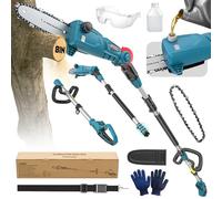 LIVOWALNY Elagueuse sur Perche Compatible avec Batteries Makita 18V, Tronçonneuse 8 Pouces, Perche Télescopique 2,1 à 2,7m, Lubrification Auto, Tête Coupe Inclinable 0 à 45°(Outils Uniquement)-Bleu