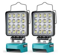 LIVOWALNY Lot de 2 Lampe LED Rechargeable compatible avec Makita 18V Batterie: 48W Projecteur LED Chantier à Double Interrupteur avec Type C/USB Lampe Travail Pour Camping, Chantier(Outils Uniquement)