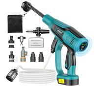LIVOWALNY Nettoyeur Haute Pression Compatible avec Makita 18V, Nettoyeur Haute Pression sans Fil Mobile 82 Bar, sans Balais, 6L/Min, 3Niveaux, Buse 6-en-1, pour Voiture, Jardin-(Outils Uniquement)