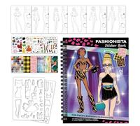 Livre Autocollants Habillage - Cahier Stickers Enfant | Set Gommettes Mode Coloriage, 20 Pages Esquisses, Étincelles Bijoux, Pochoirs PET, Activité Créative Réutilisable Fille, Motricité Fine, Jouet V