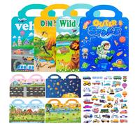 Livre d'autocollants 3D pour enfants,Lot de 4 Livres D'Autocollants Réutilisable jouets pour enfants, Stickers Activité,Autocollants de Voyage et Jouet éducatif sensoriel,Cadeaux de d'anniversaire