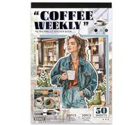 Livre de Stickers Scrapbooking Vintage Café, 30 stickers prédécoupés + 20 papiers scrapbooking, autocollants décoratifs aesthetic pour journaling, bullet journal, carnet, DIY, scrapbooking accessoires