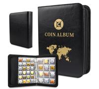 Livre Pieces de Monnaie Collection 480 Poches,Album Pièces 2 Euros 3.5x3.5/4.5x4.5 cm,Rangement Pieces de Monnaie Transparent,Classeur Piece Collection avec Zip pour Monete,Badges,Penny