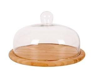 LIVWISE POINT VIRGUL Plateau bambou fromage cloche verre FSC - 30 x 30 cm