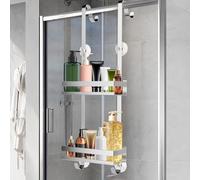 Liwankaqi Étagère de douche à suspendre, sans perçage, avec bouton d'aspirateur à l'arrière, fixe à la porte, fonctionnalité et confort pour votre pièce (argenté)