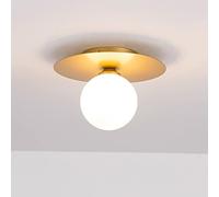 LIWEILD Lustre, Suspension de Salon Nordique avec Abat-Jour en Verre Globe, luminaire de Lustre en métal, plafonniers en Verre Blanc(Gold)