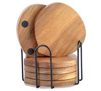 LiWiBet Lot de 6 sous-verres rustiques en bois d'acacia en forme de pêche avec support pour table basse, table à manger