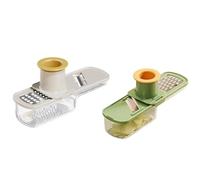 LIXSAZSE Mini trancheuse à ail Outil indispensable pour les tâches de tranchage, de déchiquetage et de broyage Conteneur transparent intégré Mini, beige+vert