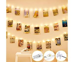 Liyade Guirlande Photo, 3M 30LED Guirlande Lumineuse Interieur Photo Chambre LED Avec 15 Photo Clips Batterie Alimenté Guirlande Lumineuse Pince Photo Decoration Chambre Accroche Photo,Fête