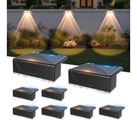 Liyade Lot de 8 Lampes Solaires Extérieur Jardin, 3 Couleurs, IP65 Étanche | Applique Murale Solaire, 2 LED avec Lentille, Éclairage vers le Bas, Lumière Solaire pour Clôture, Terrasse, Escalier