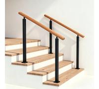Liyadolaam Mains courantes pour intérieur extérieur, 1 2 3 4 5 marches | Rampe escalier bois, double poteau forgé sur pied, avec kit installation, sécurité(Height 85cm,80cm/32inch)