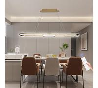 LIYYANG Suspension LED intensité variable salle manger lampe table manger avec télécommande suspension design linéaire hauteur réglable lustre ovale moderne pour salon îlot cuisine (Or, L150cm)