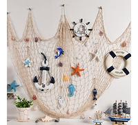 LIZHOUMIL Filet de pêche en corde de chanvre méditerranéenne - Décoration murale - 1 x 2 m - Beige avec coquillages