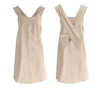 LIZHOUMIL Tablier femme coton lin teinte unie simple style japonais Coréen Slip off Spallines croisées 2 poches Tablier Kaki