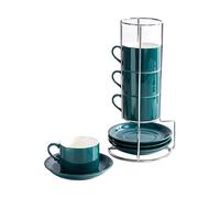 ljhnba Ensemble tasse et plat en céramique verte, 8OZ, substance non mortelle, seize cents boissons chaudes et froides, ensemble de tasses en faïence idéal pour un usage quotidien